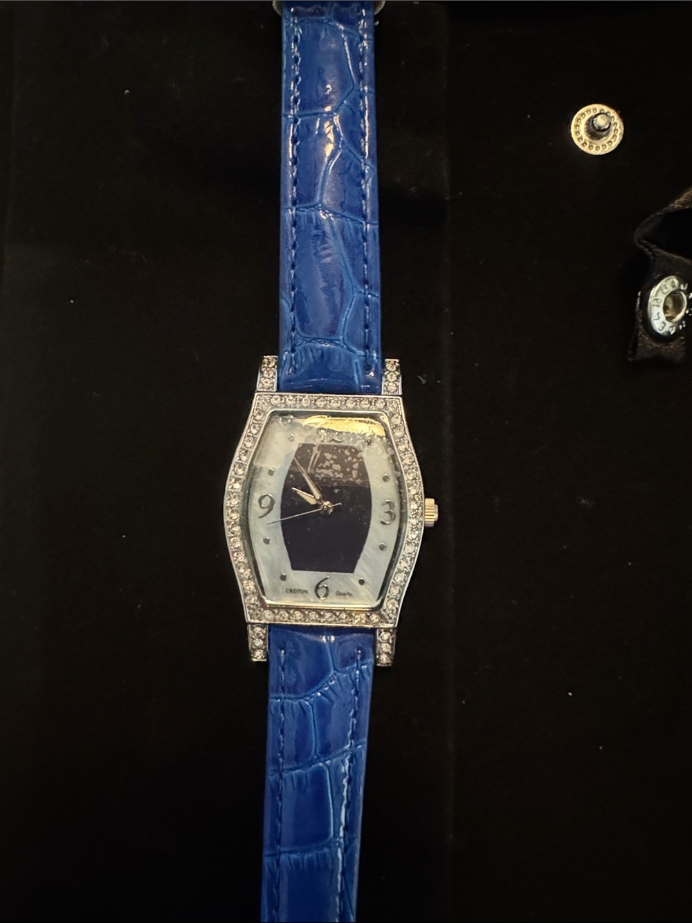 Croton Women's Blue Faux-Croc Strap Watch with Crystal-Trim Case